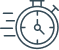 Performance et Rapidité : Icône Chronomètre Accéléré Icône de chronomètre stylisée en contour bleu foncé, symbolisant la rapidité ou la performance, avec des lignes de vitesse indiquant un mouvement rapide.